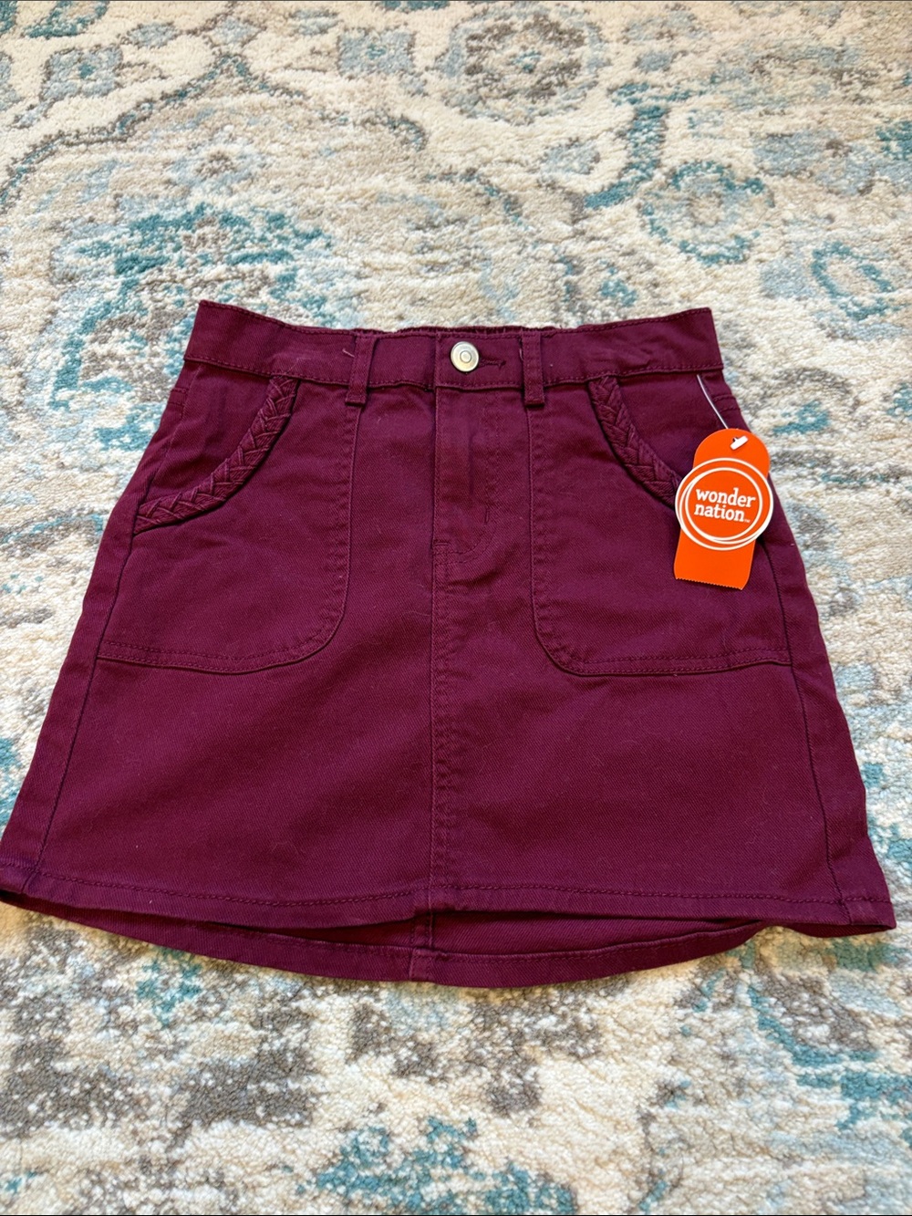 wonder nation Burgundy Mini Skirt with Front Pockets